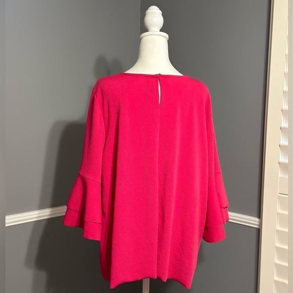 Lane Bryant Hot Pink Blouse Shirt with Ruffle Bell Sleeves Size 22/24 - Picture 5 of 9